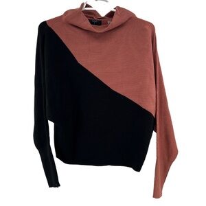 Tahari viscose dolman sleeve colorblock black medium mock neck ribbed casual